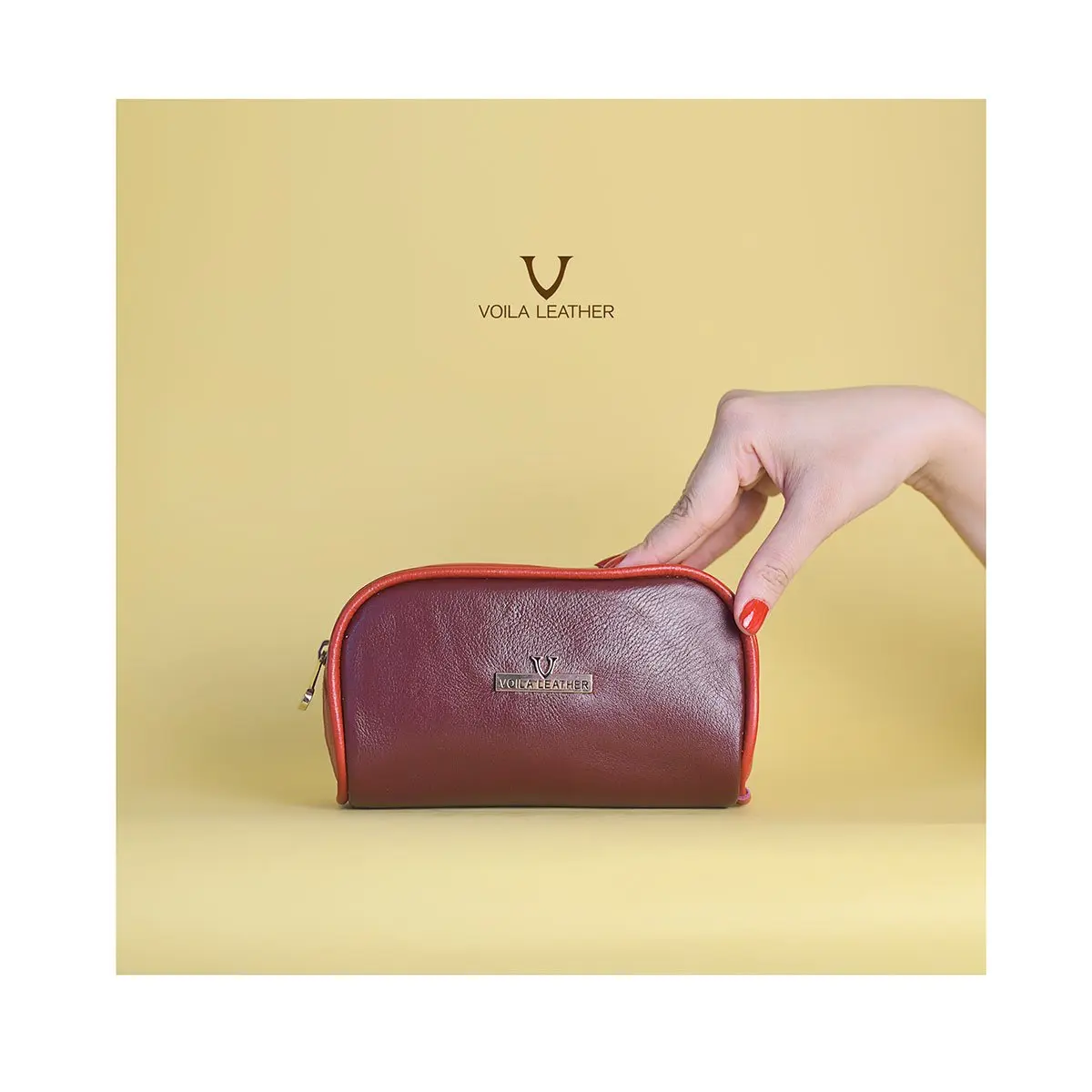 Pouch Make Up Kulit Asli Voila Carmen Red