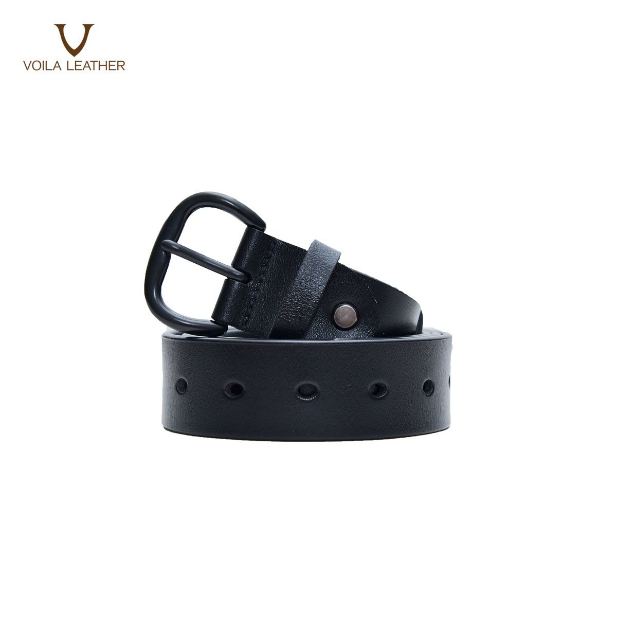 3217- Women Genuine Italian Leather Belt Luna, Made In France- Black All Black Genuine Leather Women main image 3