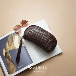 Genuine Leather Ethnic Woven Pouch Voila Malikha Brown