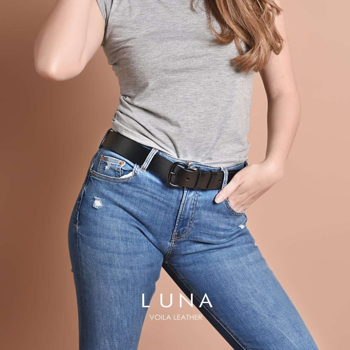 8384- Women Genuine Italian Leather Belt Luna, Made In France- Black Art Luna Belt (Bundle) – NIMANY Studio main image 4