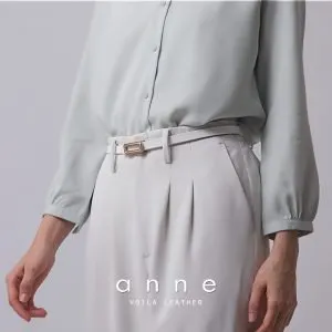 Skinny Luxury Fashion Office & Dress Genuine Leather Women's Belt Voila Anne White 4