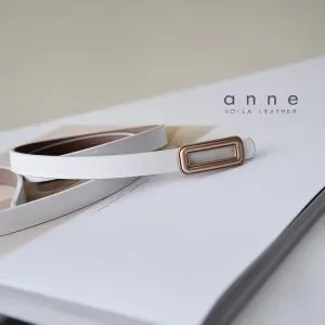 Skinny Luxury Fashion Office & Dress Genuine Leather Women's Belt Voila Anne White