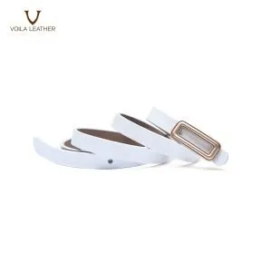 Skinny Luxury Fashion Office & Dress Genuine Leather Women's Belt Voila Anne White 9b