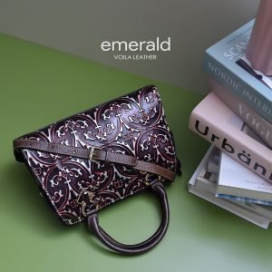 Genuine Leather Satchel Sling Medium Voila Emerald Red White
