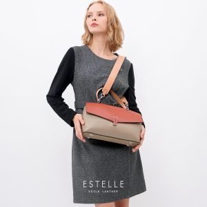 Genuine Leather Tote Sling Bag Voila Estelle Beige Orange