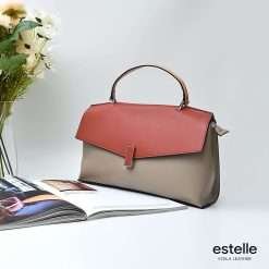 Genuine Leather Tote Sling Bag Voila Estelle Beige Orange 13