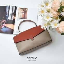 Genuine Leather Tote Sling Bag Voila Estelle Beige Orange 14