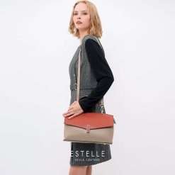 Genuine Leather Tote Sling Bag Voila Estelle Beige Orange 8