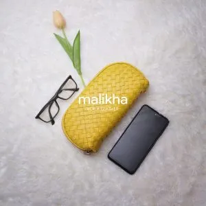 Genuine Leather Ethnic Woven Pouch Voila Malikha Yellow