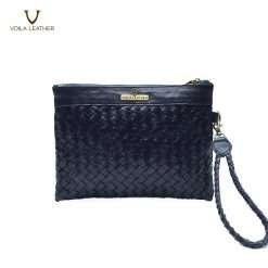 Etnik Handmade Anyam Kulit Asli Pouch Voila Cadhna Blue Navy 1