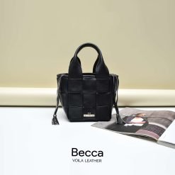 Genuine Leather Woven Bucket Sling Bag Voila Becca