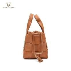 Genuine Leather Woven Bucket Sling Bag Voila Becca Havana 6