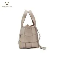 Genuine Leather Woven Bucket Sling Bag Voila Becca Nude