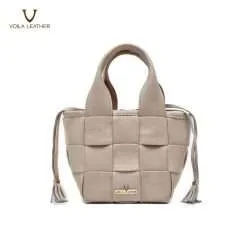 Genuine Leather Woven Bucket Sling Bag Voila Becca Nude 4