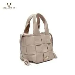 Genuine Leather Woven Bucket Sling Bag Voila Becca Nude 5