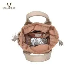 Genuine Leather Woven Bucket Sling Bag Voila Becca Nude 7