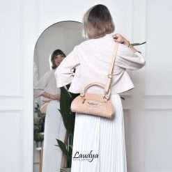 Clutch Selempang Etnik Anyam Kulit Asli Voila Laudya Dark Vanilla