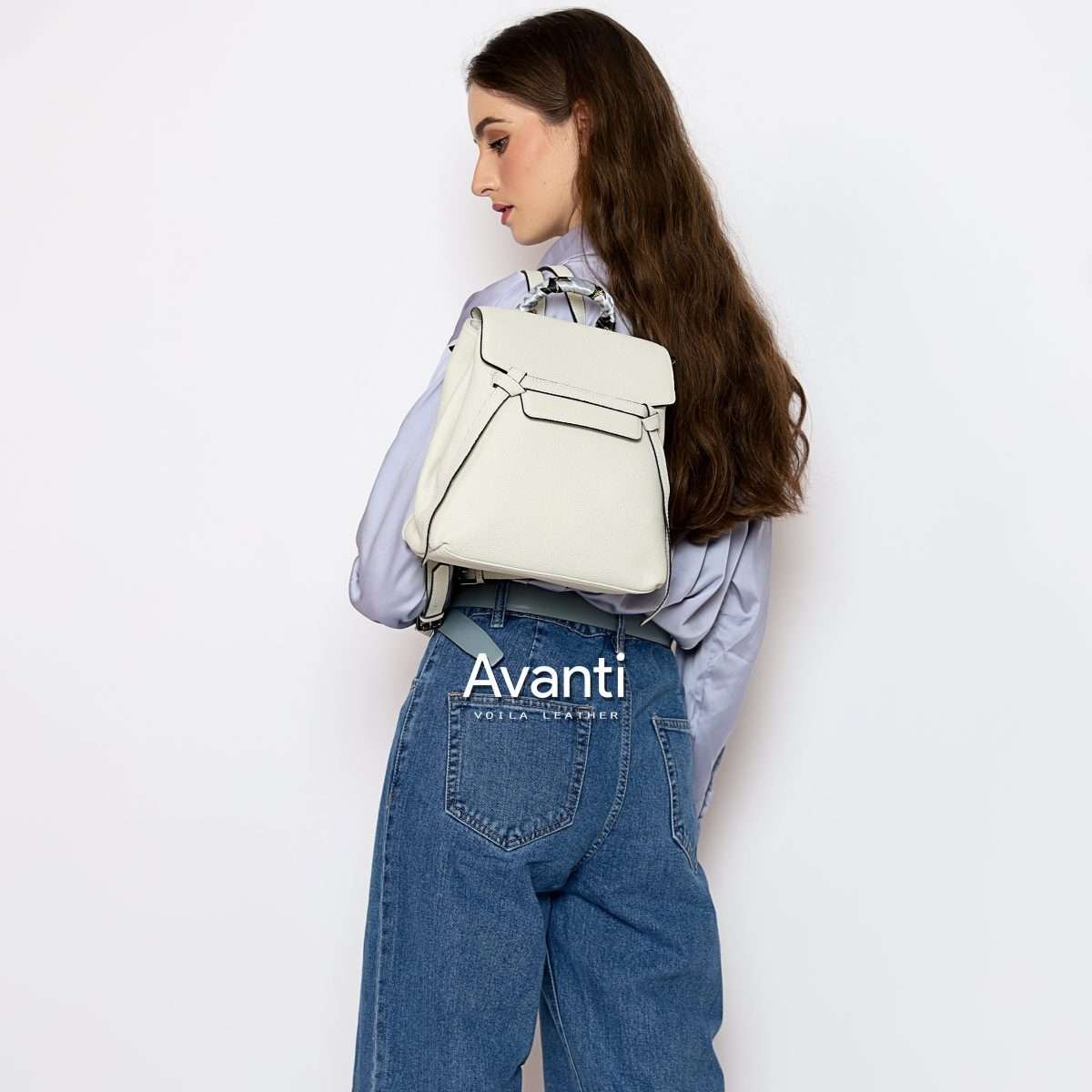 Avanti White mdl 5 Genuine Leather Women's Backpack Voila Avanti White
