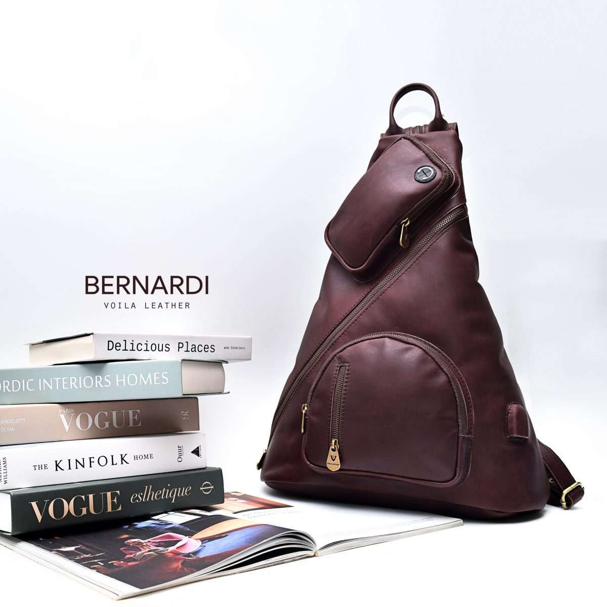 Crazy Horse Genuine Leather Backpack & Sling Bag Voila Bernardi Burgundy