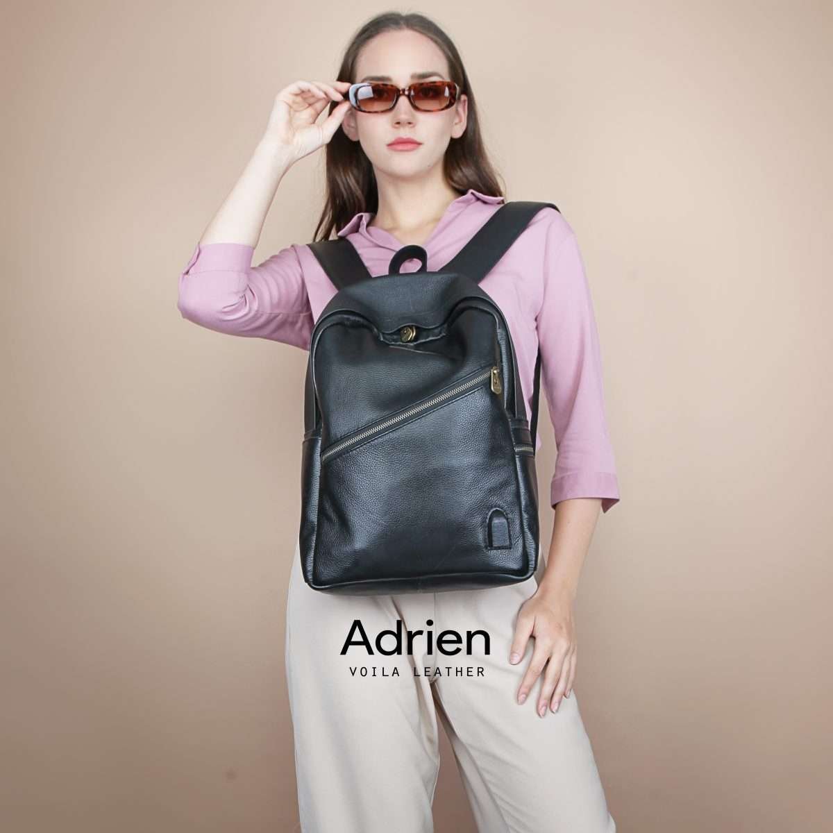 Genuine Leather Backpack Voila Adrien Black Voila Leather