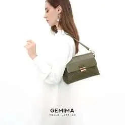 Medium Tote Selempang Anyam Kulit Asli Voila Gemima Green