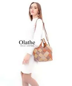 Alternative view of Medium Basket Genuine Leather Woven Bag Voila Olathe
