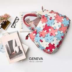 Genuine Leather Large Woven Tote Sling Bag Voila Geneva Candy Pastel Fanta