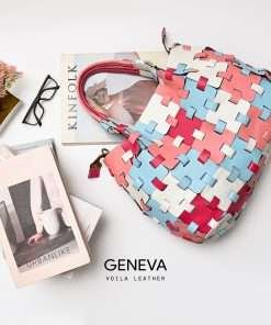Genuine Leather Large Woven Tote Sling Bag Voila Geneva Candy Pastel Fanta