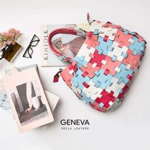 Genuine Leather Large Woven Tote Sling Bag Voila Geneva Candy Pastel Fanta