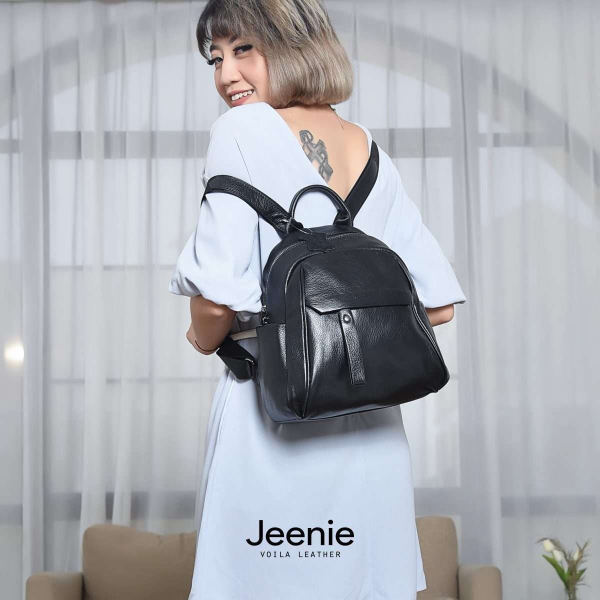 Jeenie Black Mdl 1 Genuine Leather Medium Women's Backpack Voila Jeenie