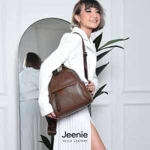 Genuine Leather Medium Women's Backpack Voila Jeenie Brown