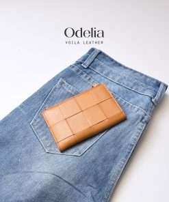 Genuine Leather Woven Wallet Voila Odelia Havana
