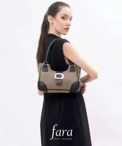 Medium Tote & Sling Nylon Kombinasi Kulit Asli Voila Fara Mocca