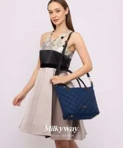 Tote Basic Premium Nylon Leather Voila Milkyway Blue Navy