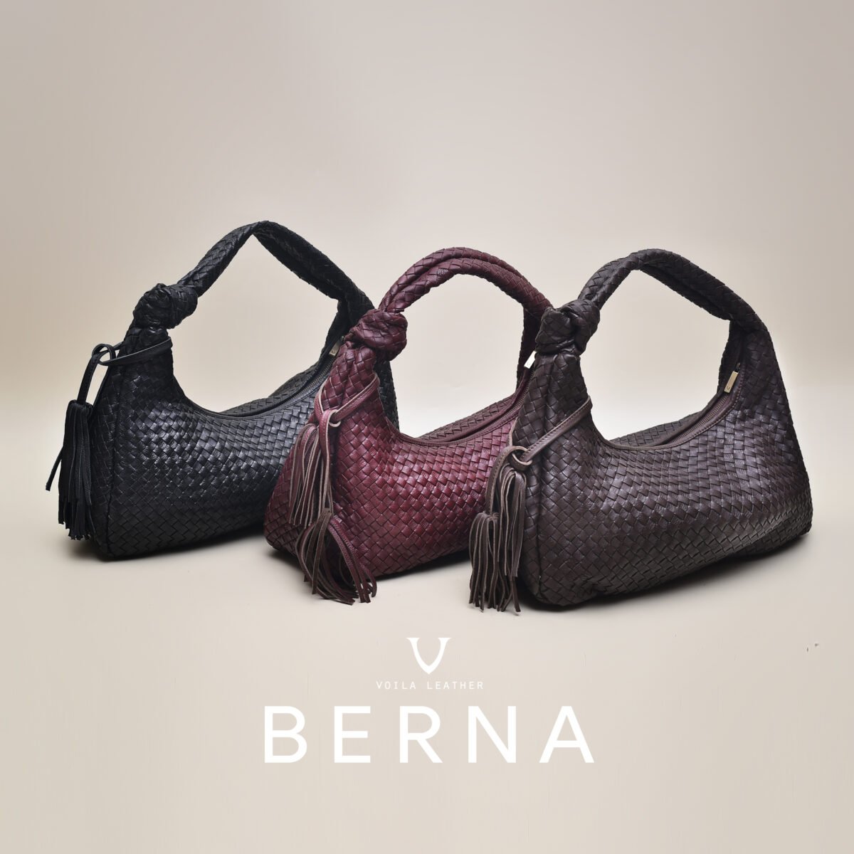 Berna 3 Warna Tas Hobo Anyaman Kulit Asli Voila Berna