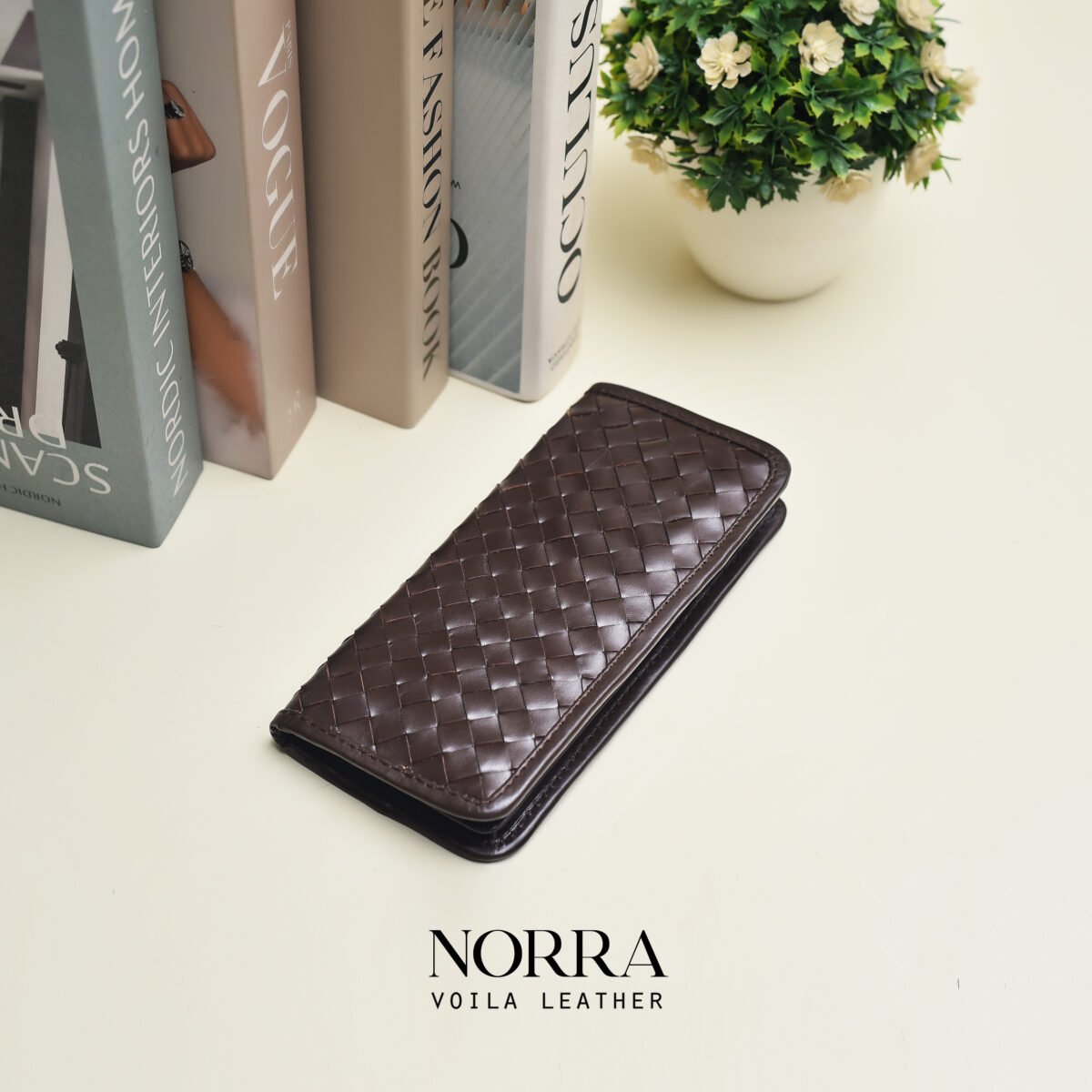 Handmade Dompet Panjang Anyam Kulit Asli Voila Norra Classic Brown