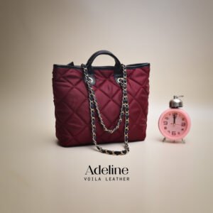 Medium Tote Selempang Premium Nylon Kombinasi Kulit Voila Adeline Maroon
