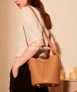 Genuine Leather Women Bucket and Sling Bag Voila Ruby Camel