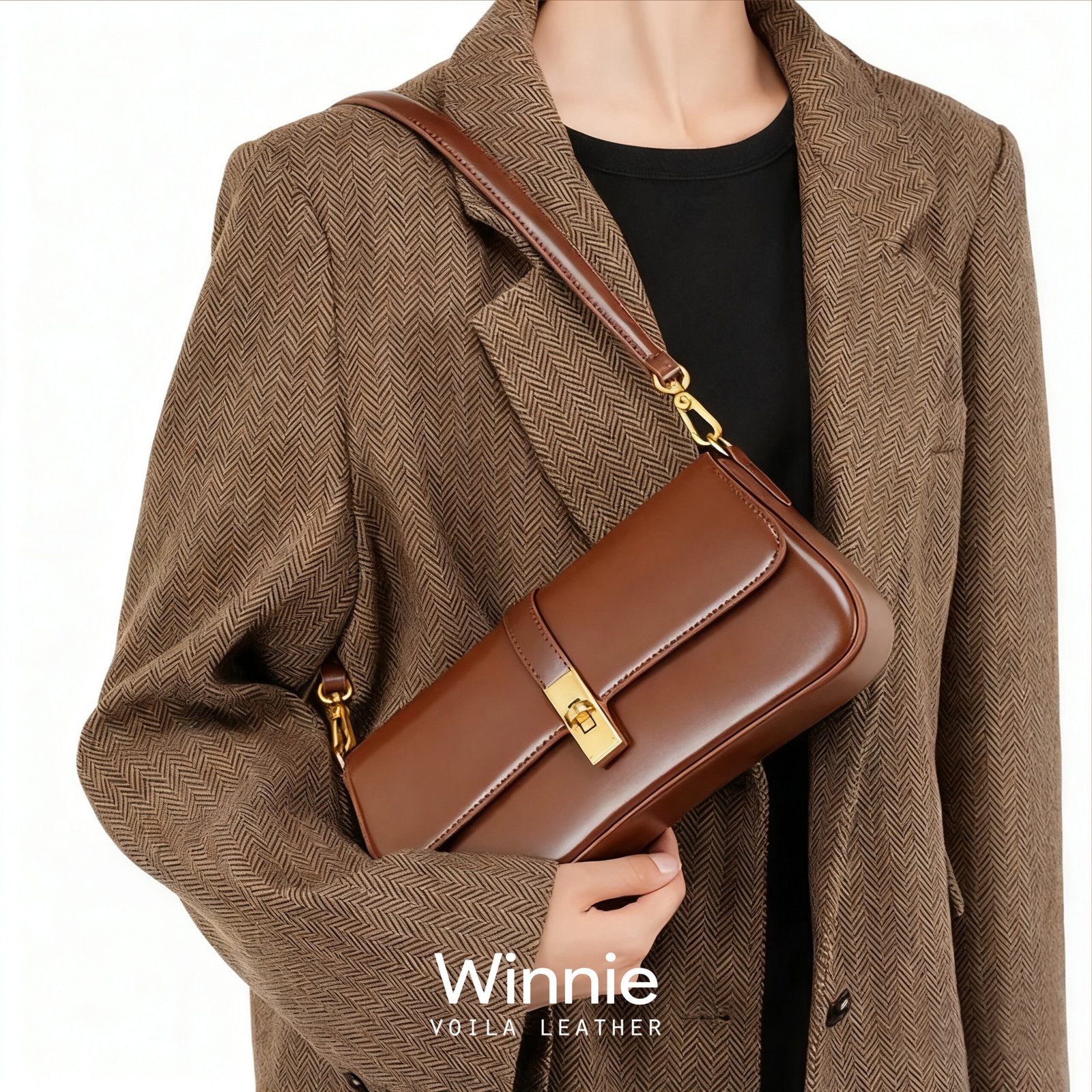 Tas Tote Selempang Kulit Asli Voila Winnie Brown