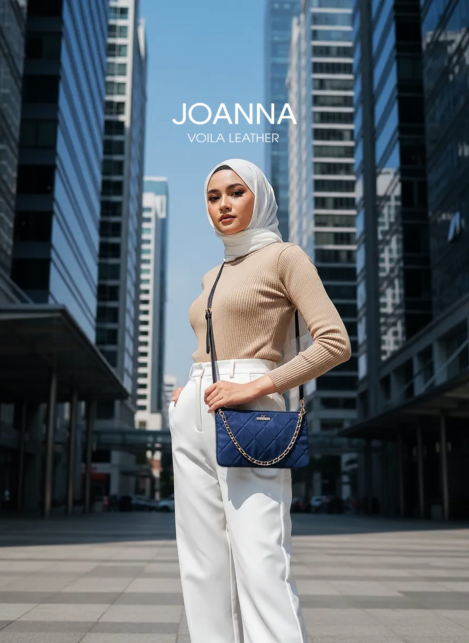 Clutch Selempang Nylon Kombinasi Kulit Voila Joanna Blue Navy