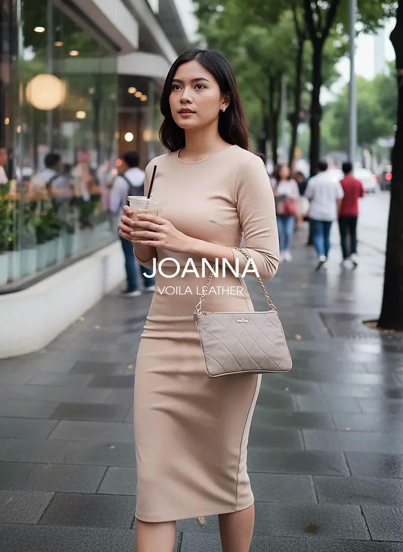 Clutch Selempang Nylon Kombinasi Kulit Voila Joanna Nude