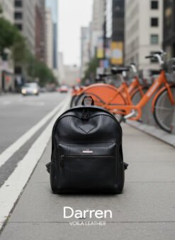 Genuine Leather Unisex Bacpack Voila Leather Darren Black IG 2