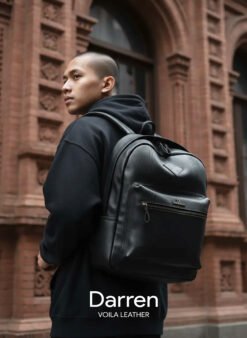 Genuine Leather Unisex Bacpack Voila Leather Darren Black Model 2