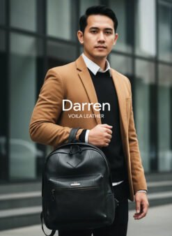 Genuine Leather Unisex Bacpack Voila Leather Darren Black Model 3