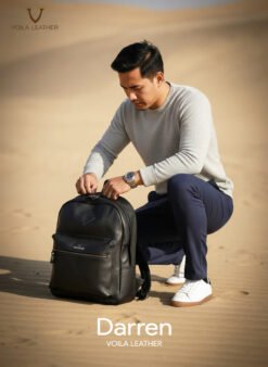 Genuine Leather Unisex Bacpack Voila Leather Darren Black Model 7