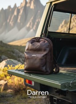 Genuine Leather Unisex Backpack Voila Darren Classic Brown