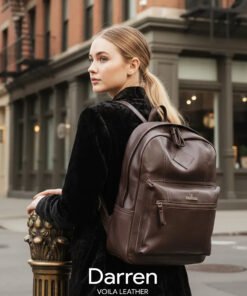 Genuine Leather Unisex Backpack Voila Darren Classic Brown