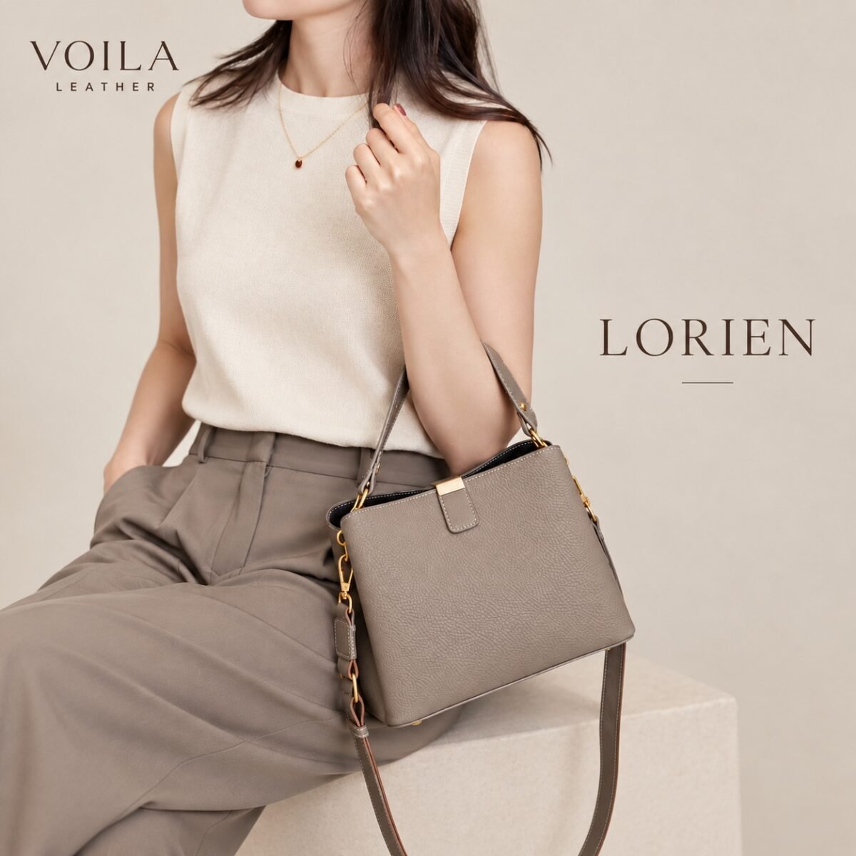 Handbag Selempang Kulit Asli Lorien Taupe